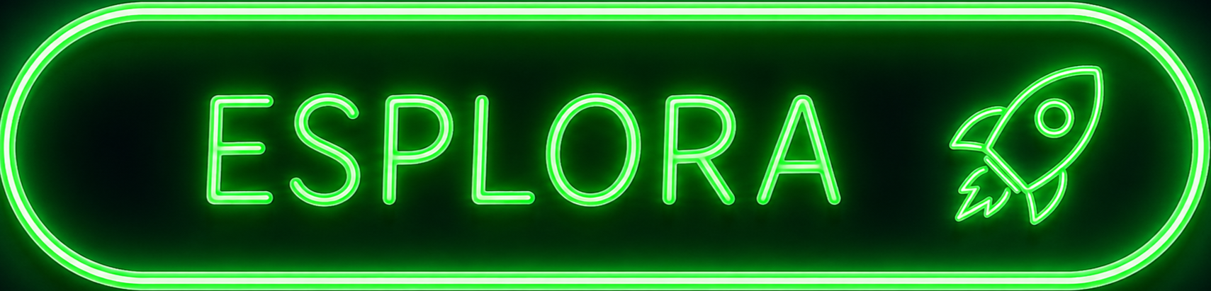 Bottone CTA neon verde con scritta “Esplora” e icona razzo per accedere alla categoria Laboratorio di Lorenzo di MEG – Merilù Educazione Gentile dedicata a scienza, spazio e curiosità per bambini.